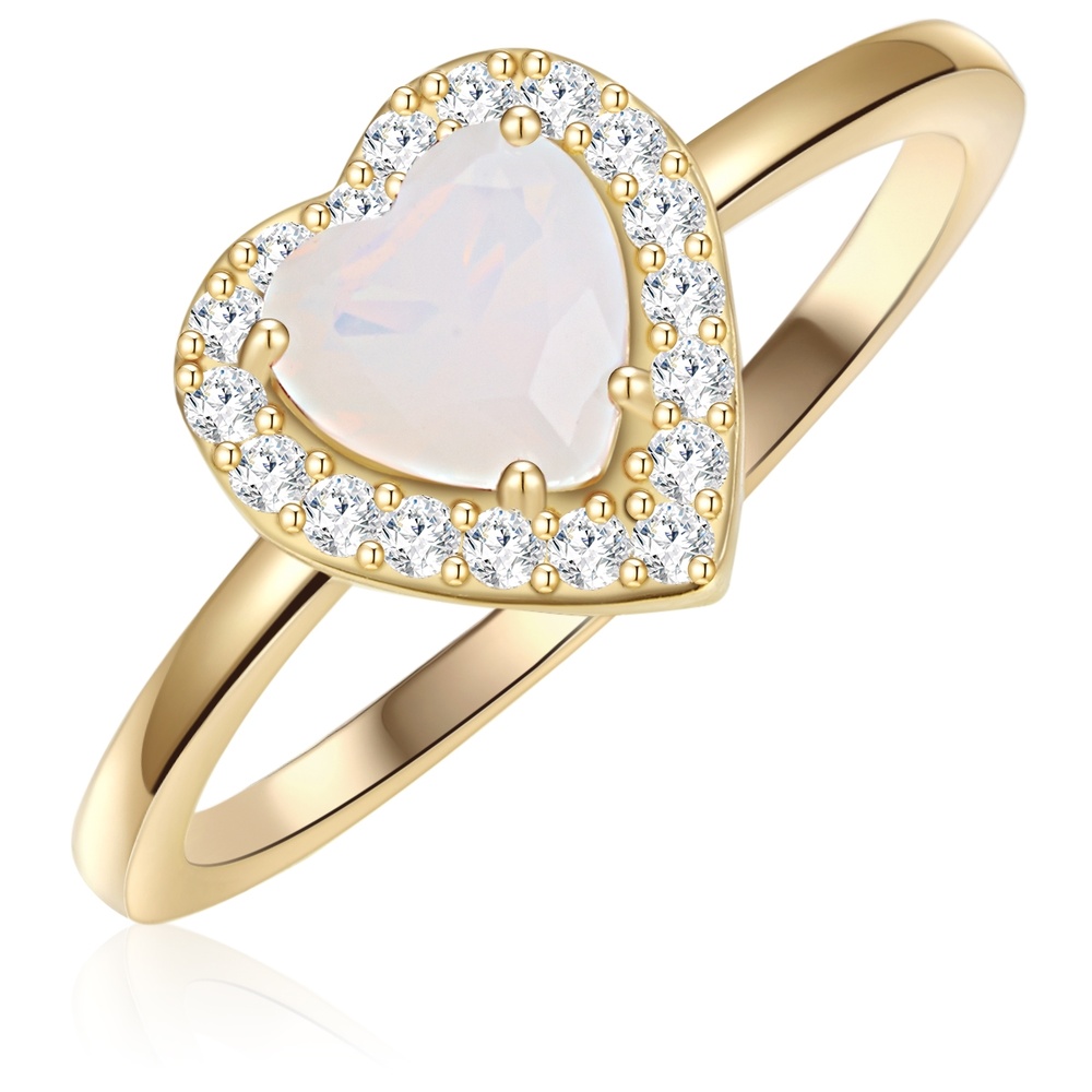 Glanzstücke München Bague en argent Coeur Argent sterling Pierre de lune (synth.) en Or jaune Bague