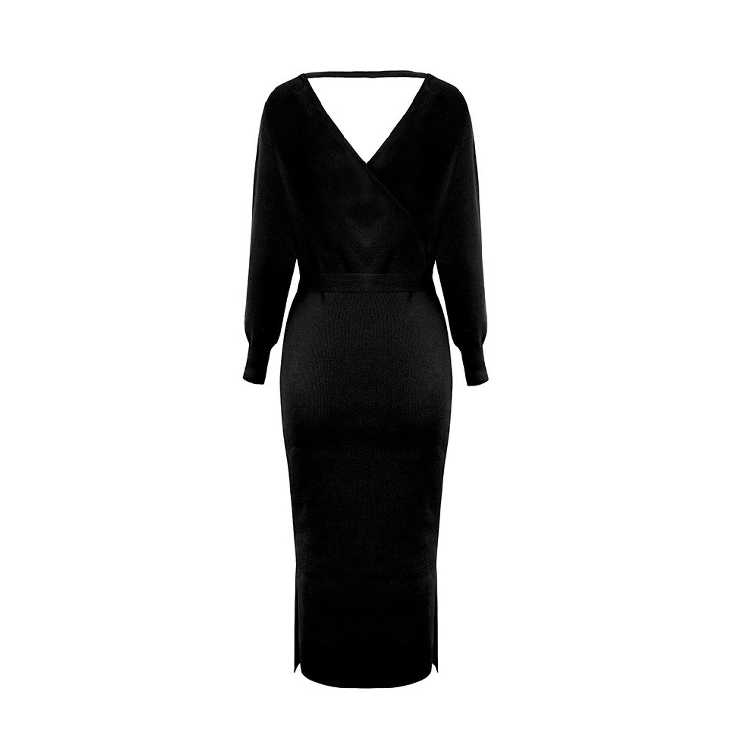 aikidio Stillkleid Strickkleid, schmal geschnittenes Pulloverkleid mit V-Ausschnitt