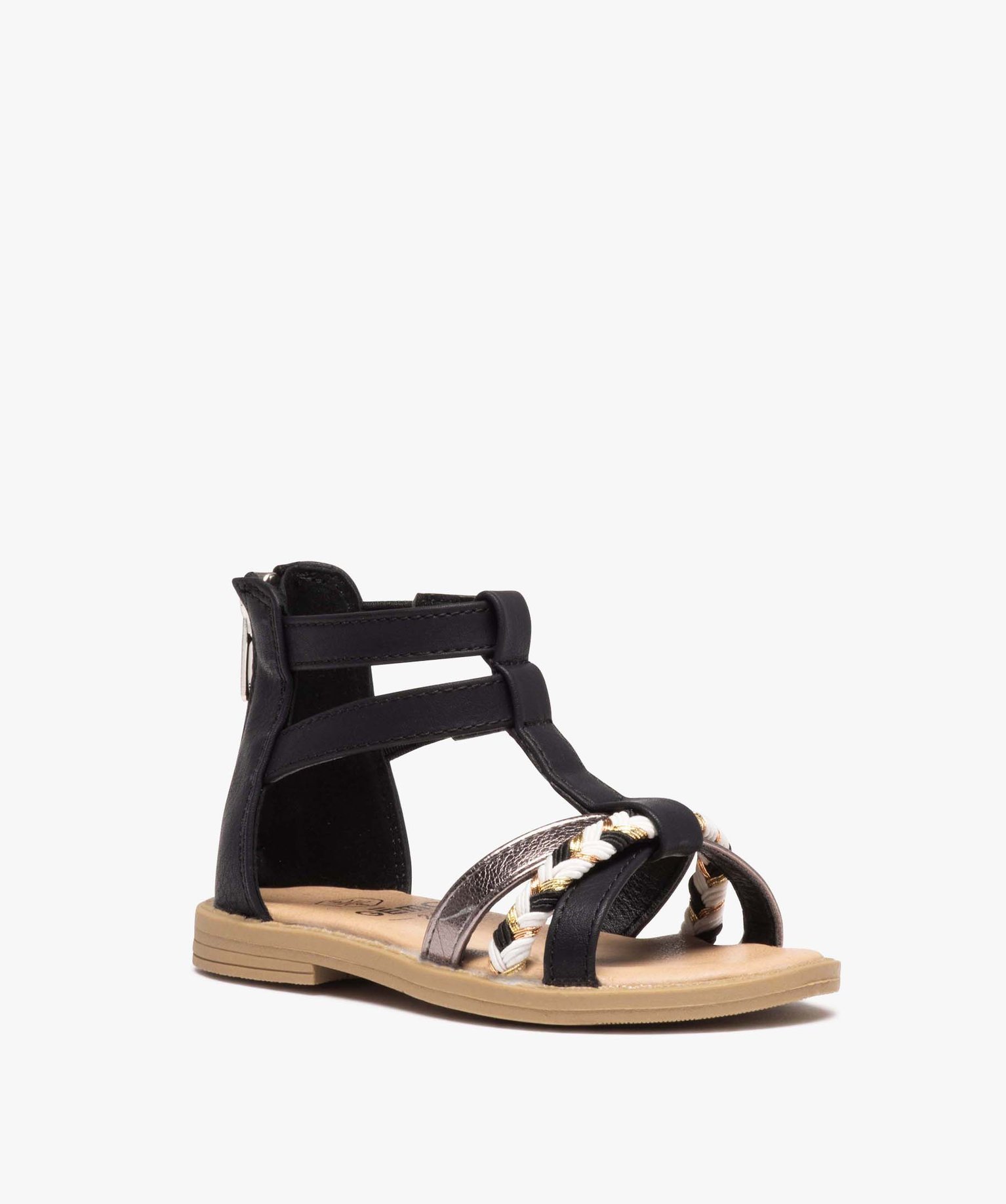 Sandales fille zippées à tige montante et brides métallis... noir | GEMO