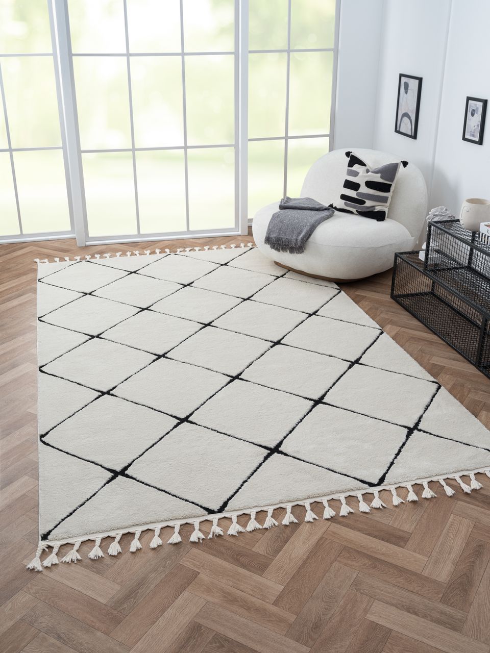 MyFlair Teppich Moroccan Divine, 200 cm x 290 cm, Farbe weiß, rechteckig, Florhöhe 19mm