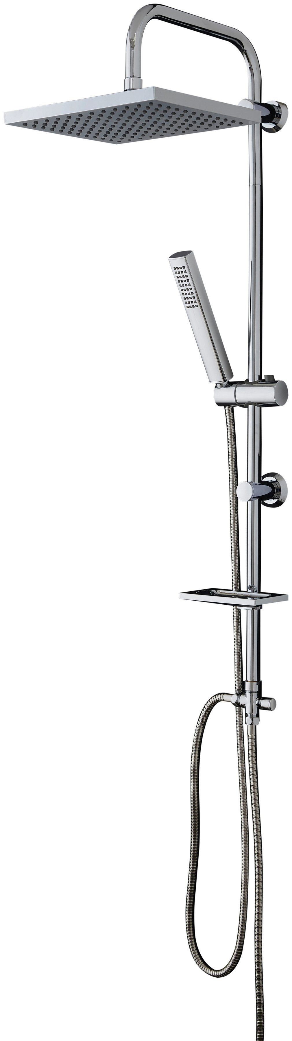 welltime Stangenbrause-Set Lina, Höhe 97 cm, Überkopfbrause mit Seifenablage,Überkopfbrauseset mit 20cm Durchmesser