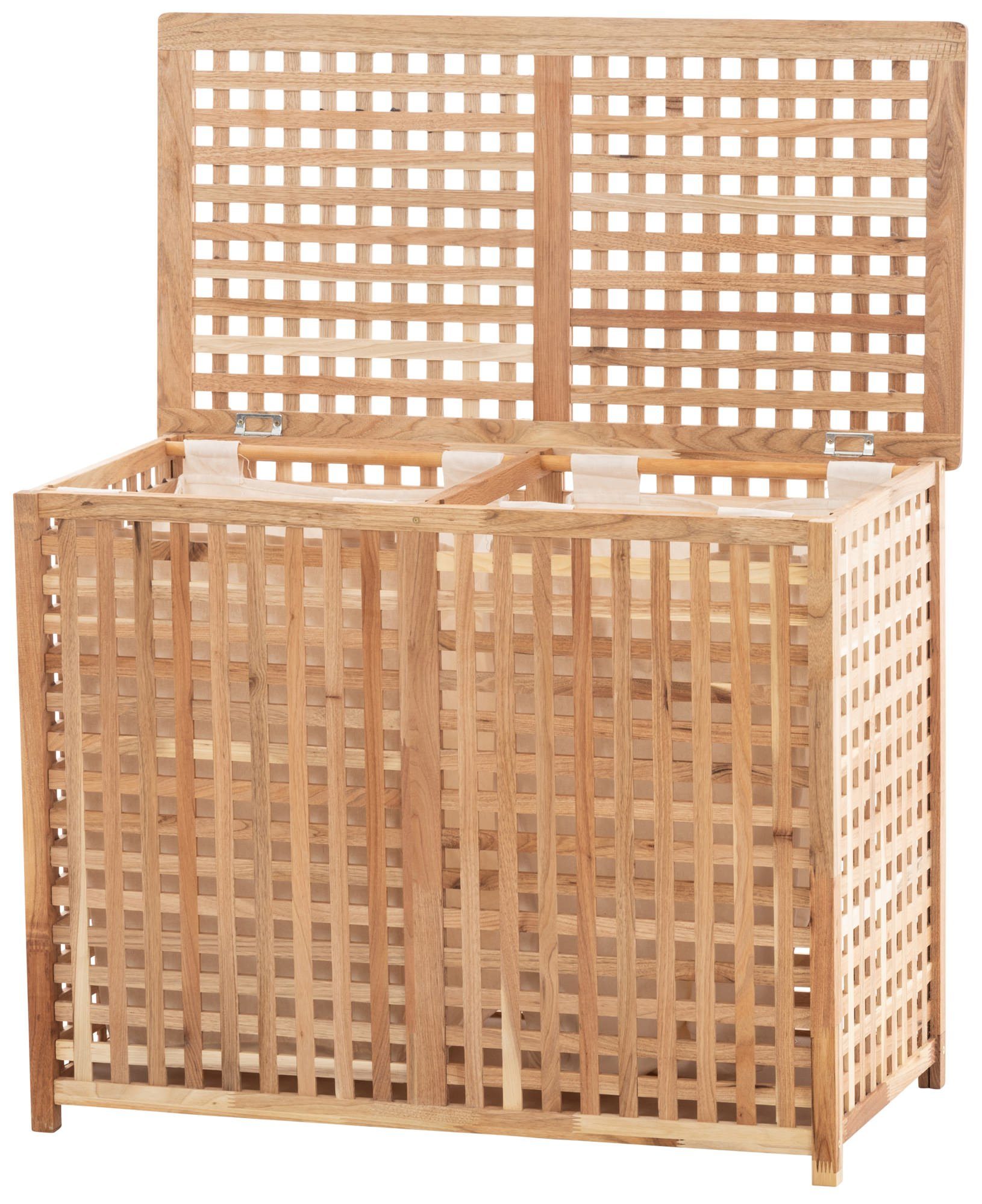 CLP Wäschebox Patea Holz, Wäschetruhe mit zwei Fächern und Deckel