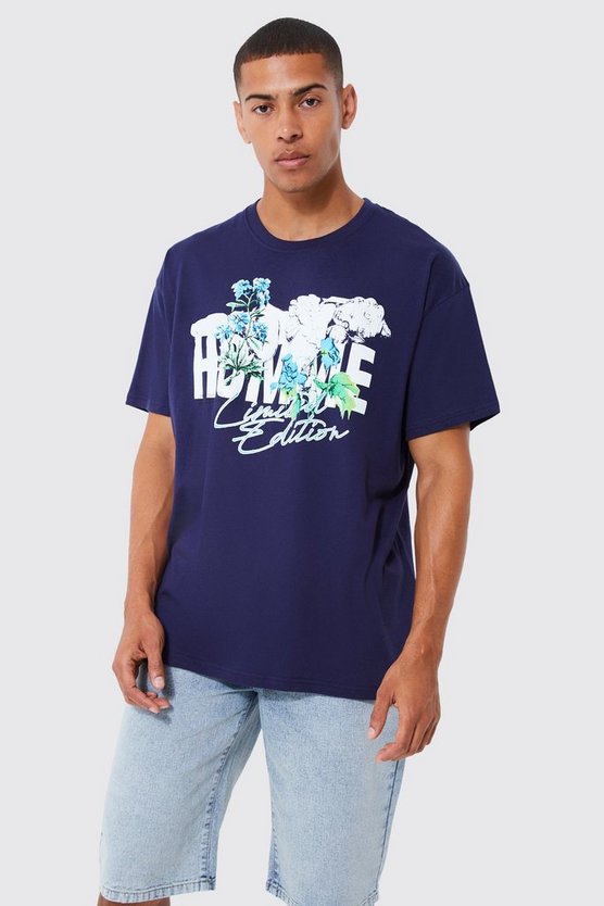 Oversize T-Shirt mit Sleeping Cupid Blumen-Print
