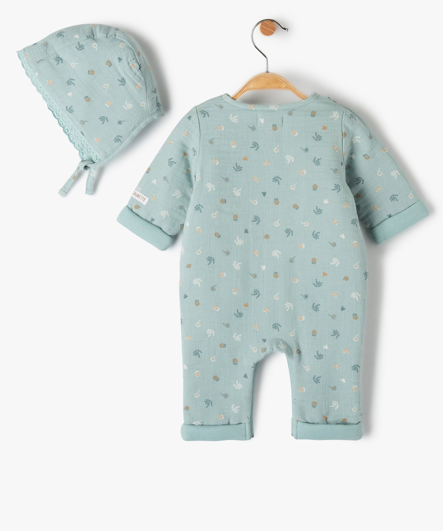 Ensemble bébé 2 pièces : combinaison et bonnet imprimés ... vert | GEMO