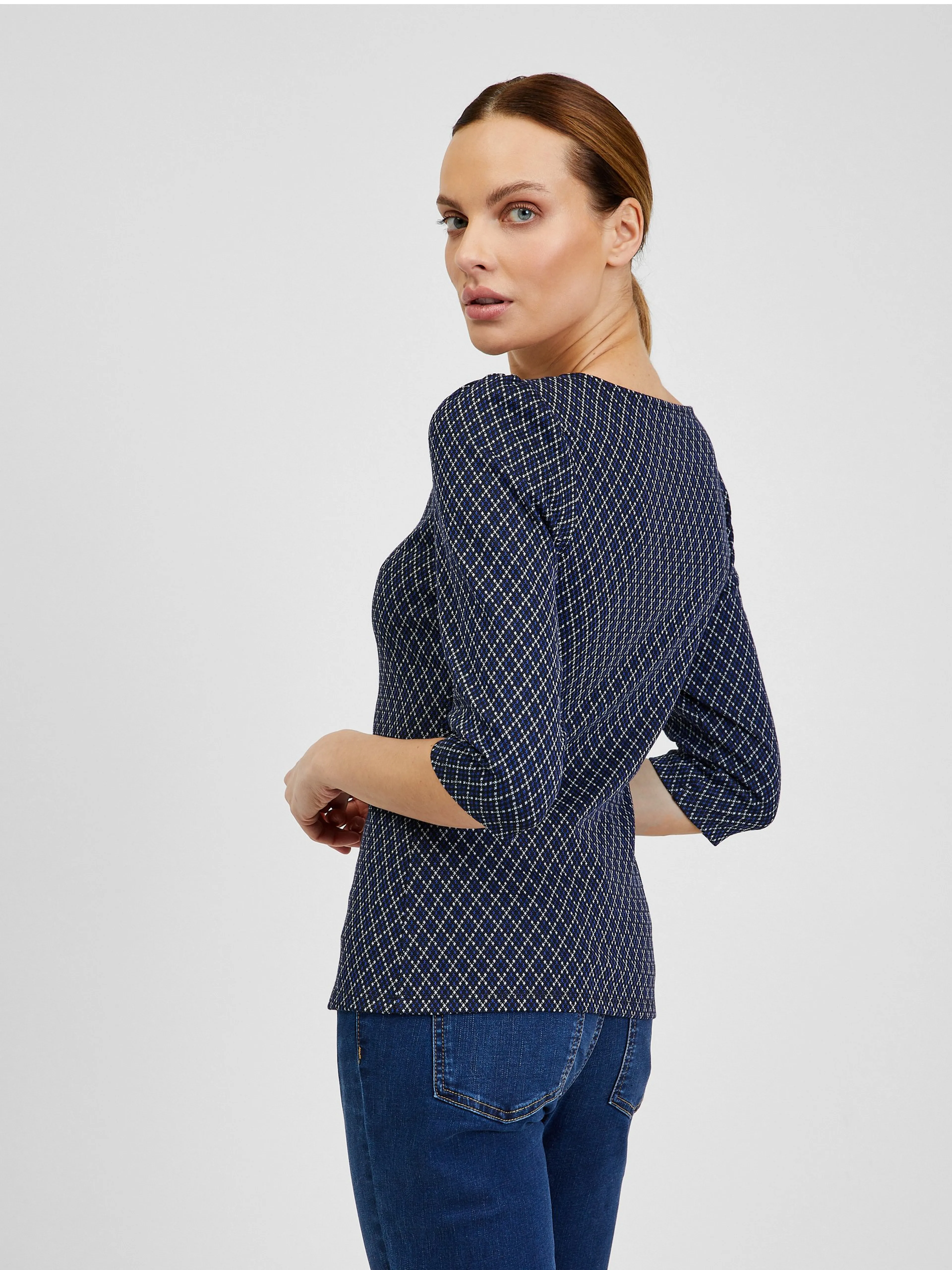 Dunkelblaues gemustertes Damen-T-Shirt ORSAY