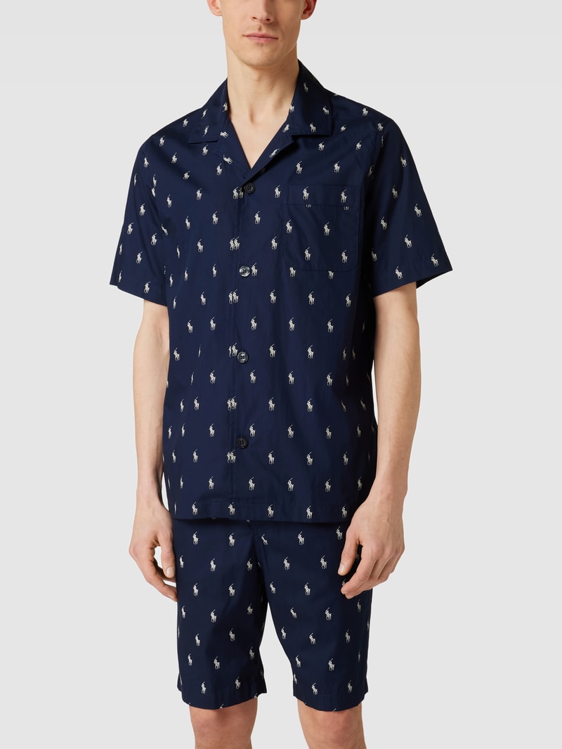 Pyjama mit Allover-Logo-Muster Modell 'WOVEN' in marineblau