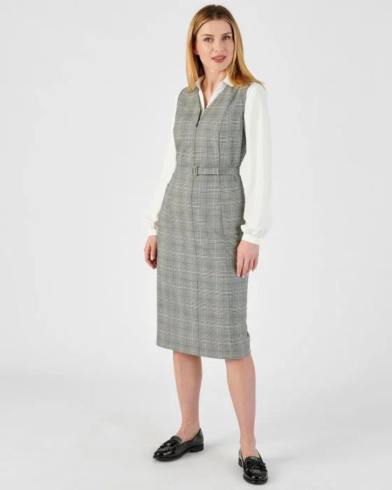 Robe sans manches à carreaux zippée