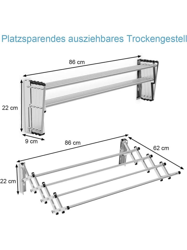 COSTWAY Wäscheständer Wandmontage 86cm in Silber günstig kaufen onesize