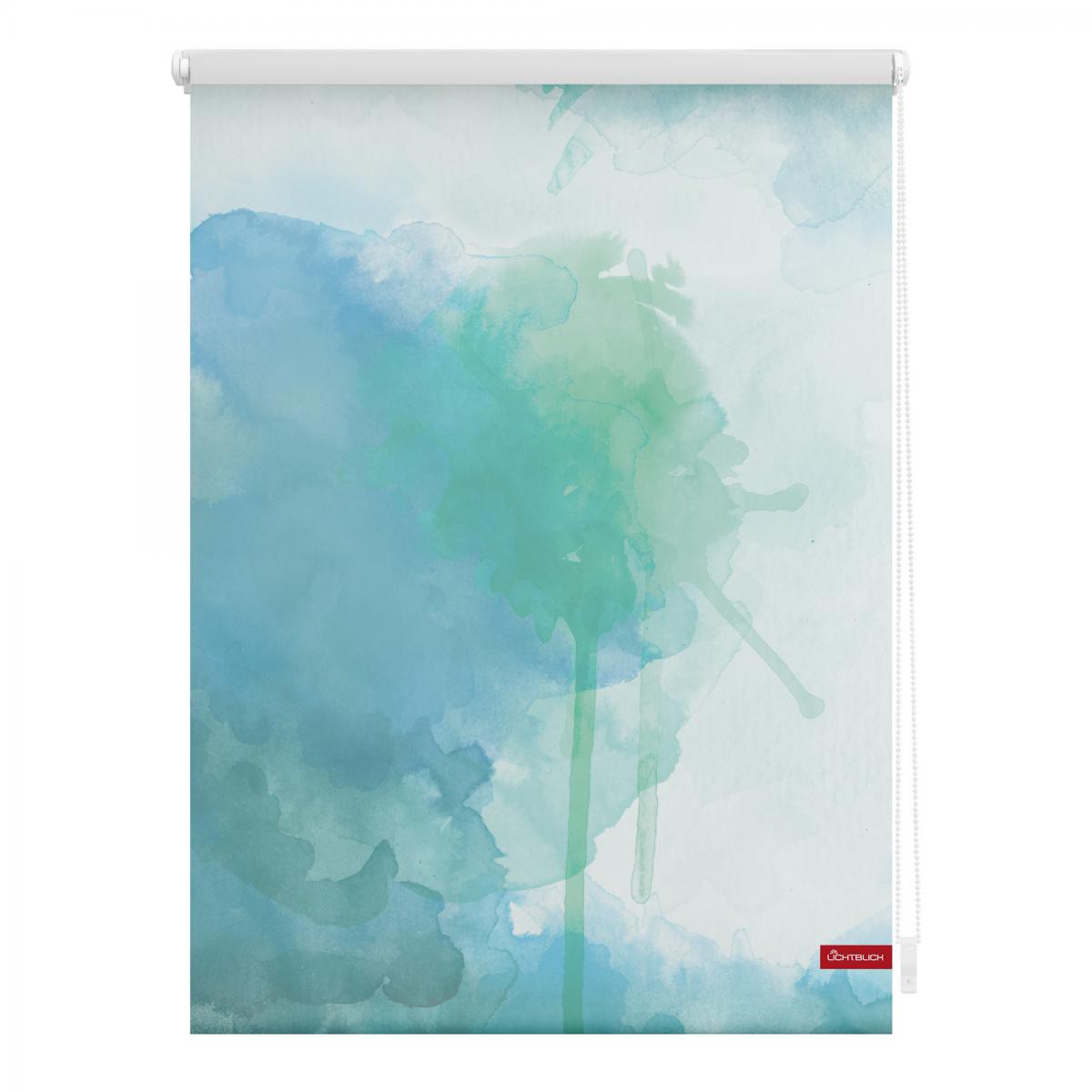Lichtblick Rollo Klemmfix, ohne Bohren, blickdicht, Aquarell - Blau Grün, 80 x 150 cm (B x L)