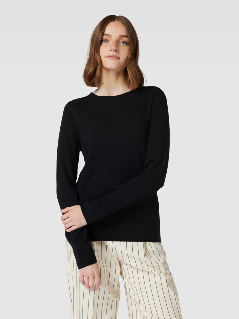 Strickpullover mit geripptem Rundhalsausschnitt in schwarz
