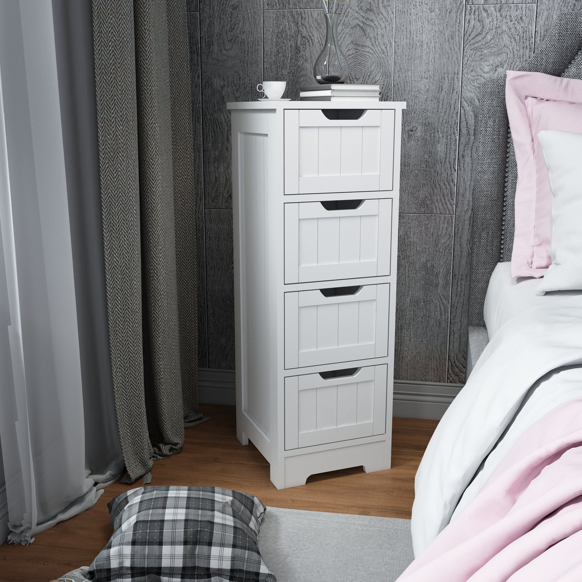 Mondeer Badkommode Badezimmerschrank, Kommode aus Holz, Sideboard mit Stauraum, Modern, Weiß