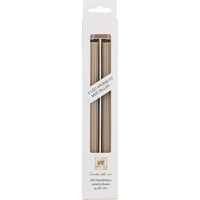 Vie Selected Kronelys 2-pk 24 cm rille LED Sand