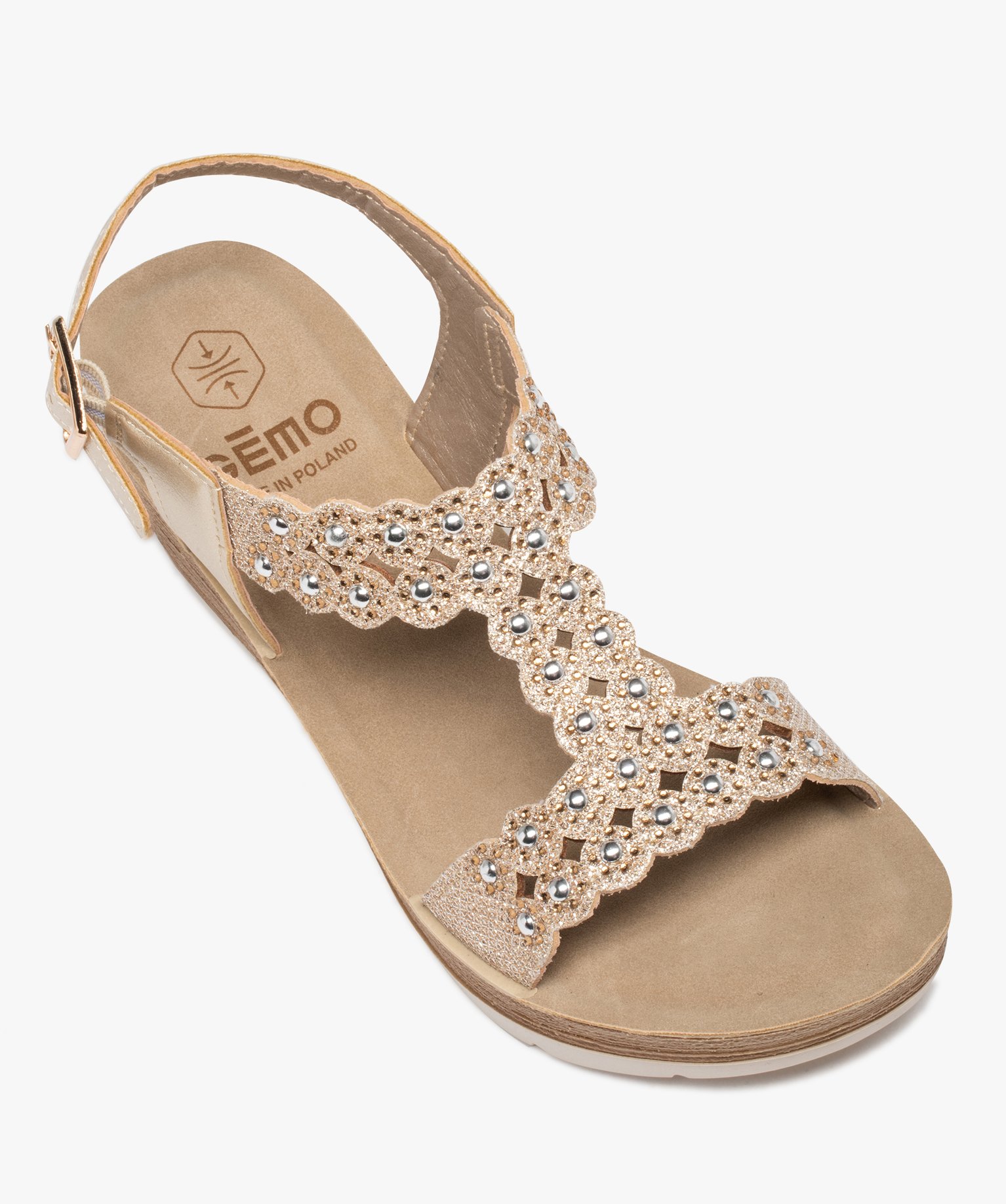Sandales femme compensées ornées de strass et de perles or | GEMO