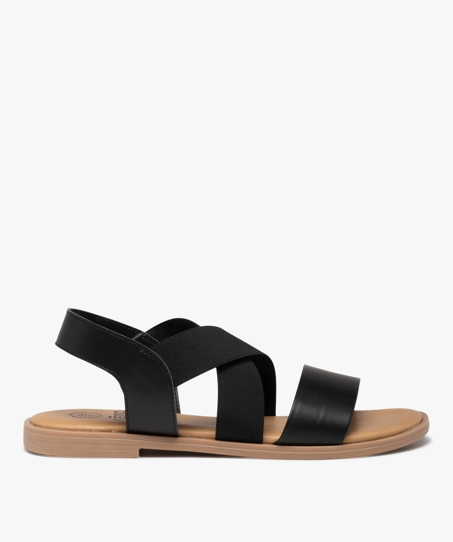 Sandales femme à talon plat et brides élastiques unies noir | GEMO