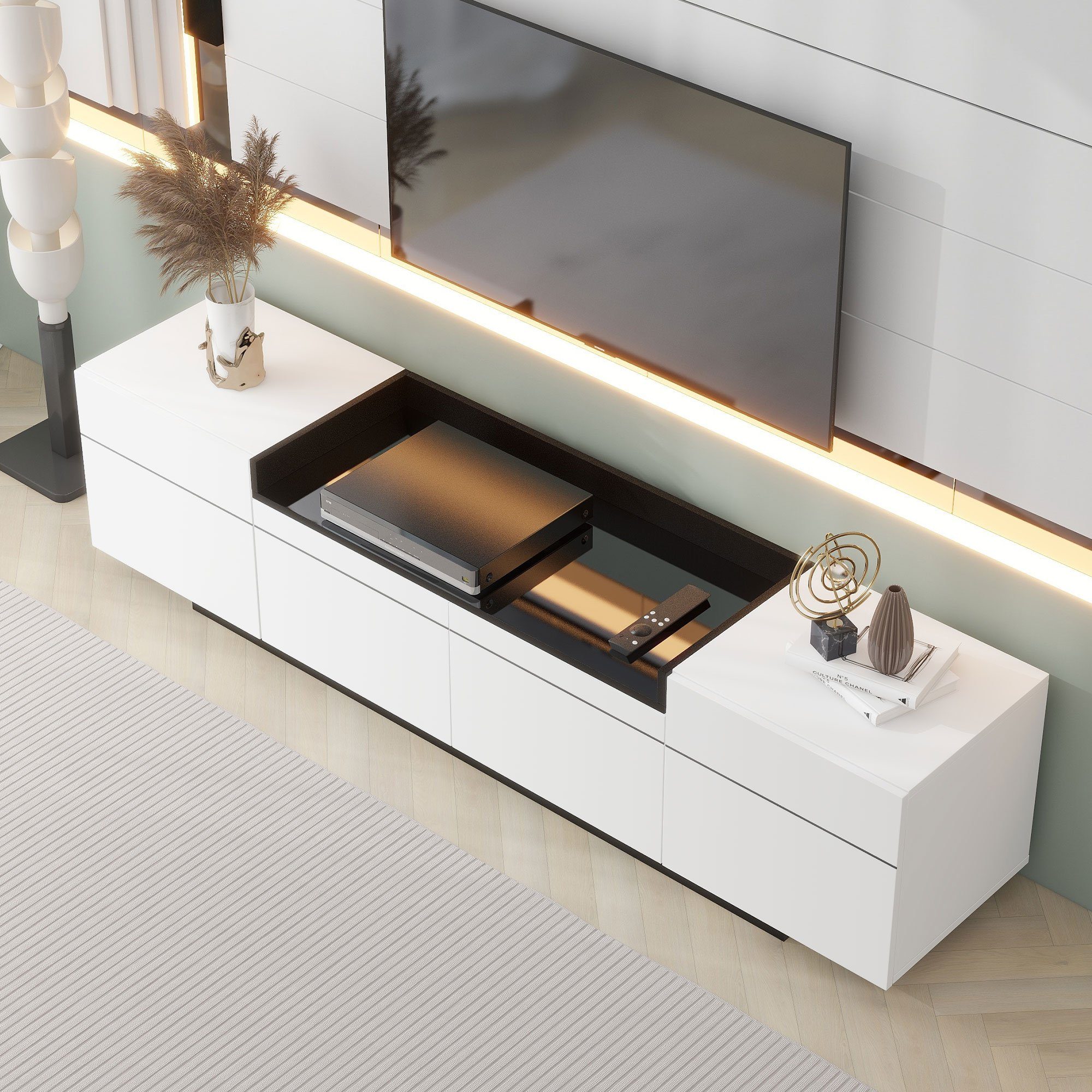 OKWISH TV-Schrank Lowboard (Fernsehtsich, mit verstellbaren Einlegeböden) TV-Schrank, Fernsehtsich, mit 2 Scharniertüren und 1 Schublade