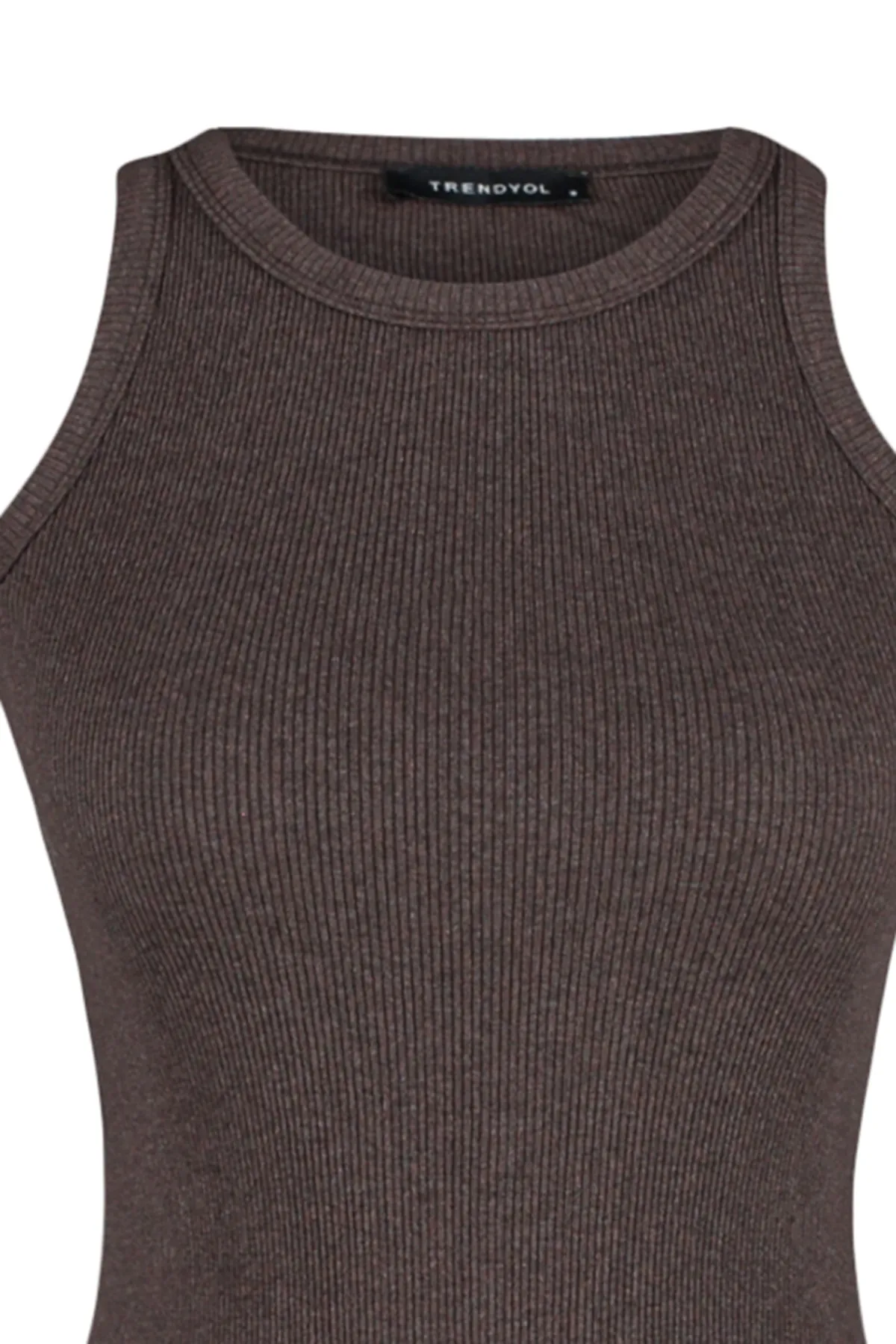 Trendyol Collection  Braun, tailliert/körperbetont, Rundhalsausschnitt, gerippt, flexibel, gestrickt, Athlete TWOSS23AL00034