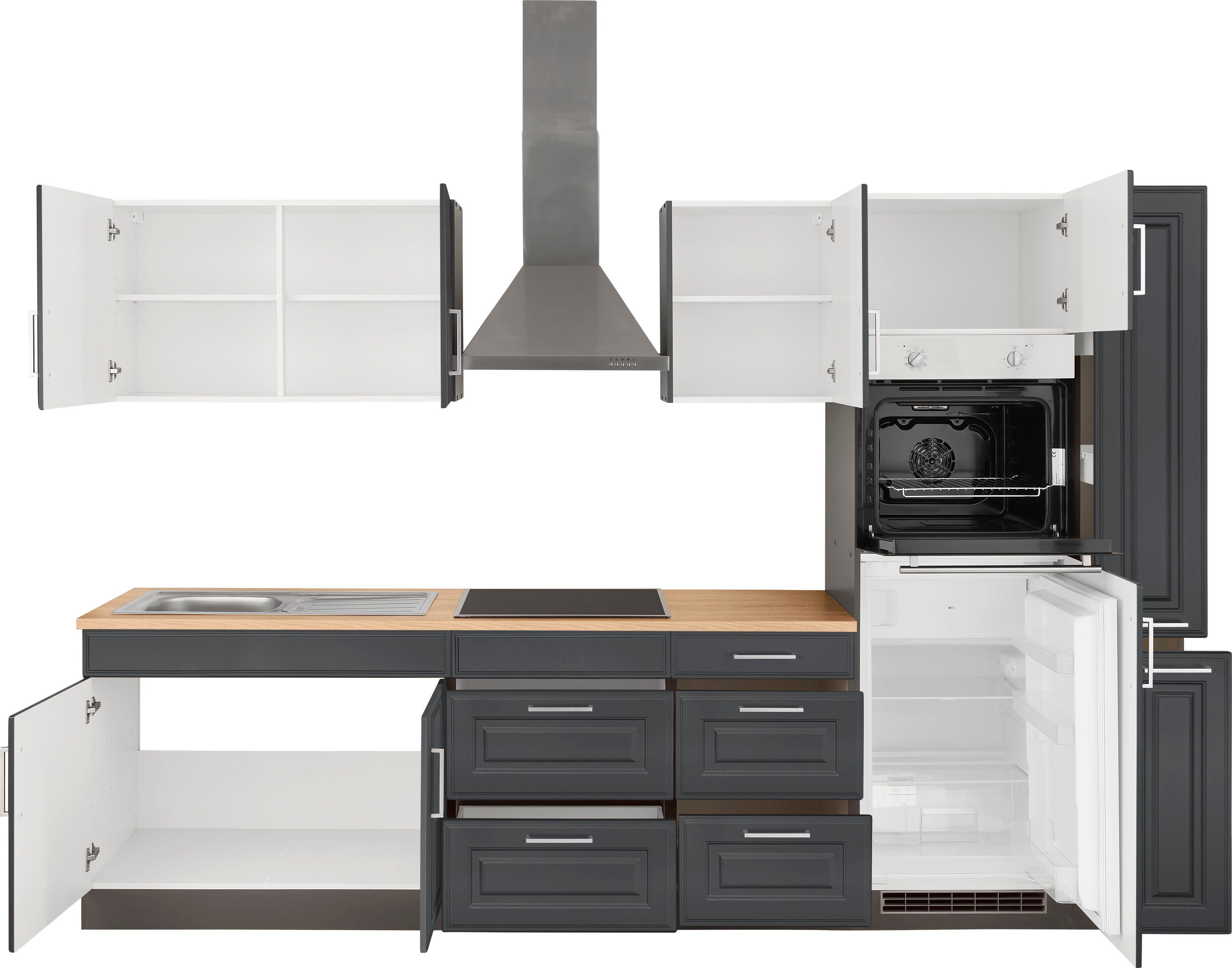 HELD MÖBEL Küchenzeile Stockholm, Breite 300 cm, mit hochwertigen MDF Fronten im Landhaus-Stil