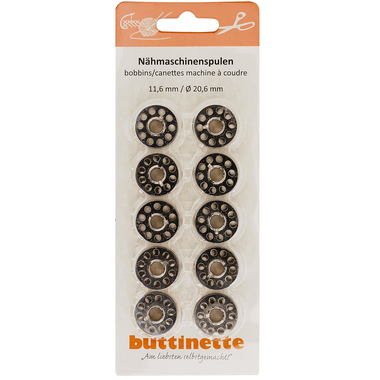 buttinette Nähmaschinenspulen für CB-Greifer, Ø 20,5 mm, Höhe: 11,7 mm, Inhalt: 10 Stück