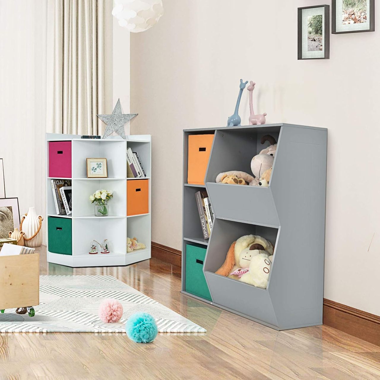 Costway 3-stöckiges Kinderregal, Eckregal modern zur Aufbewahrung
