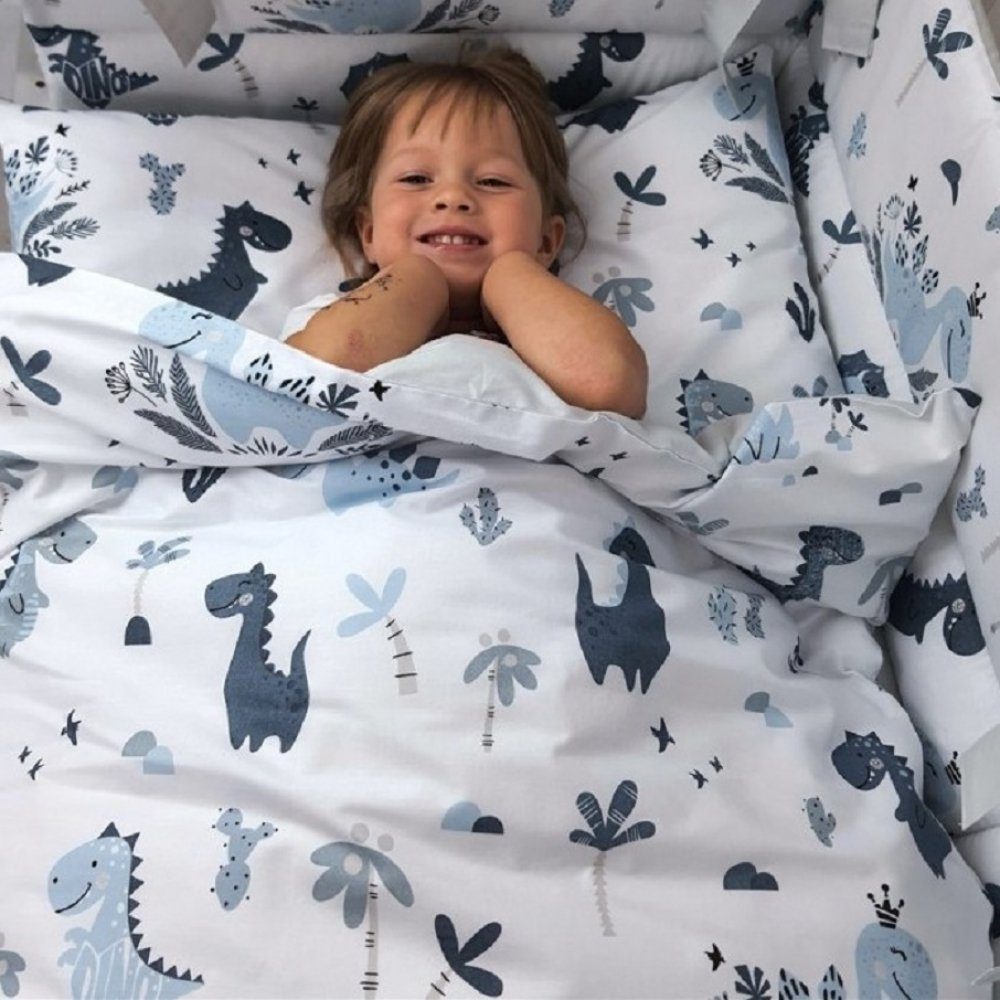 Babyhafen Beistellbett Baby Beistellbett Vollausstattung Dino in Blau Grün Komplett Babybett