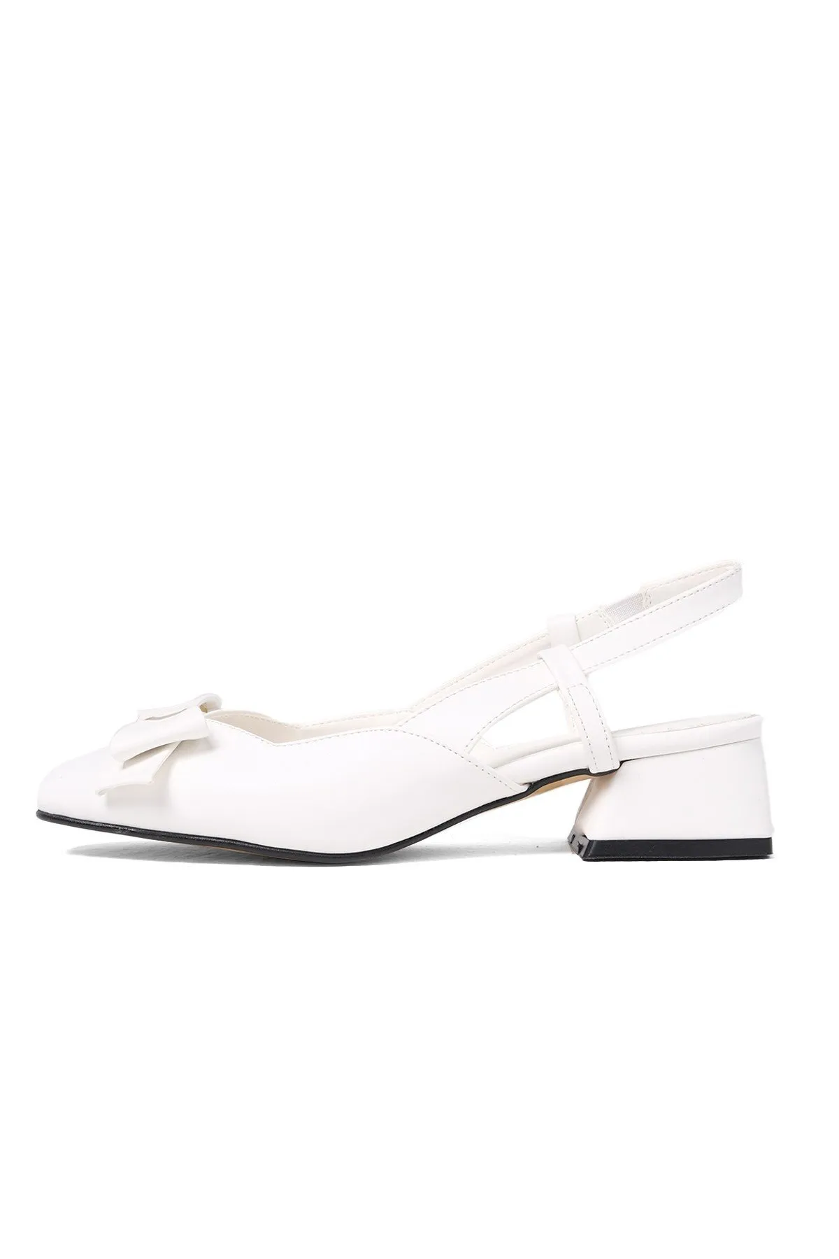 Mio Gusto  Billie Weiße Damen-Schuhe mit niedrigem Absatz und offenem Rücken und Schleife