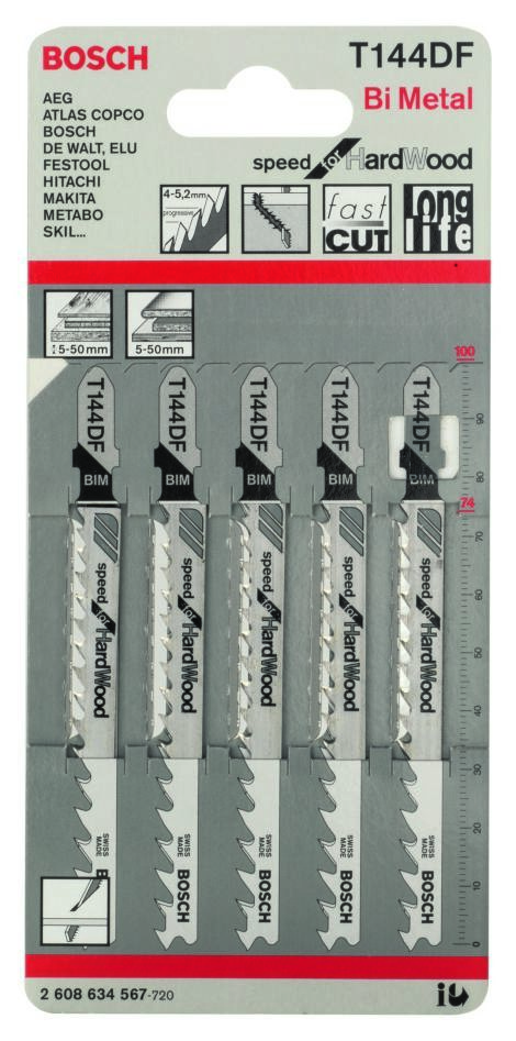 Bosch Blue Accessories 2608634567 T144DF Stikksagblad T-skaft per 5 stk. for hardtre