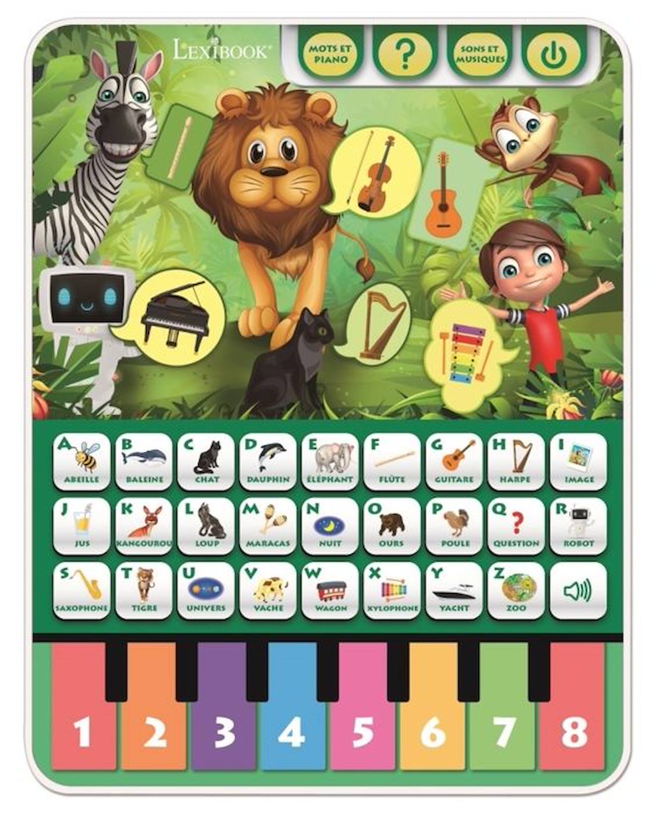 Tablette éducative abécédaire parlante avec piano pour découvrir les animaux et la musique (Français) vert