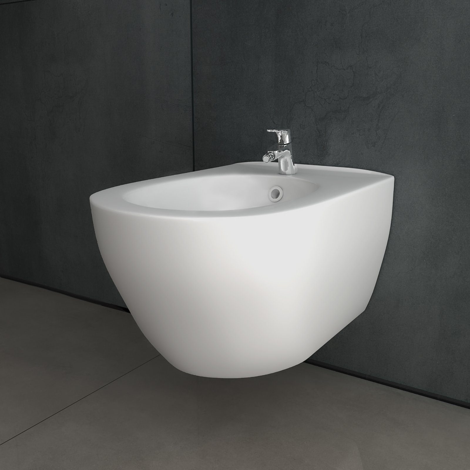 Alpenberger Bidet mit Überlauf und Hahnloch - Hänge Bidet - WC Dusche Taharet Made in EU, Oval, Wandmontage, Waagerecht Abgang, 1-tlg., 1 tlg., Wand-Bidet aus Keramik