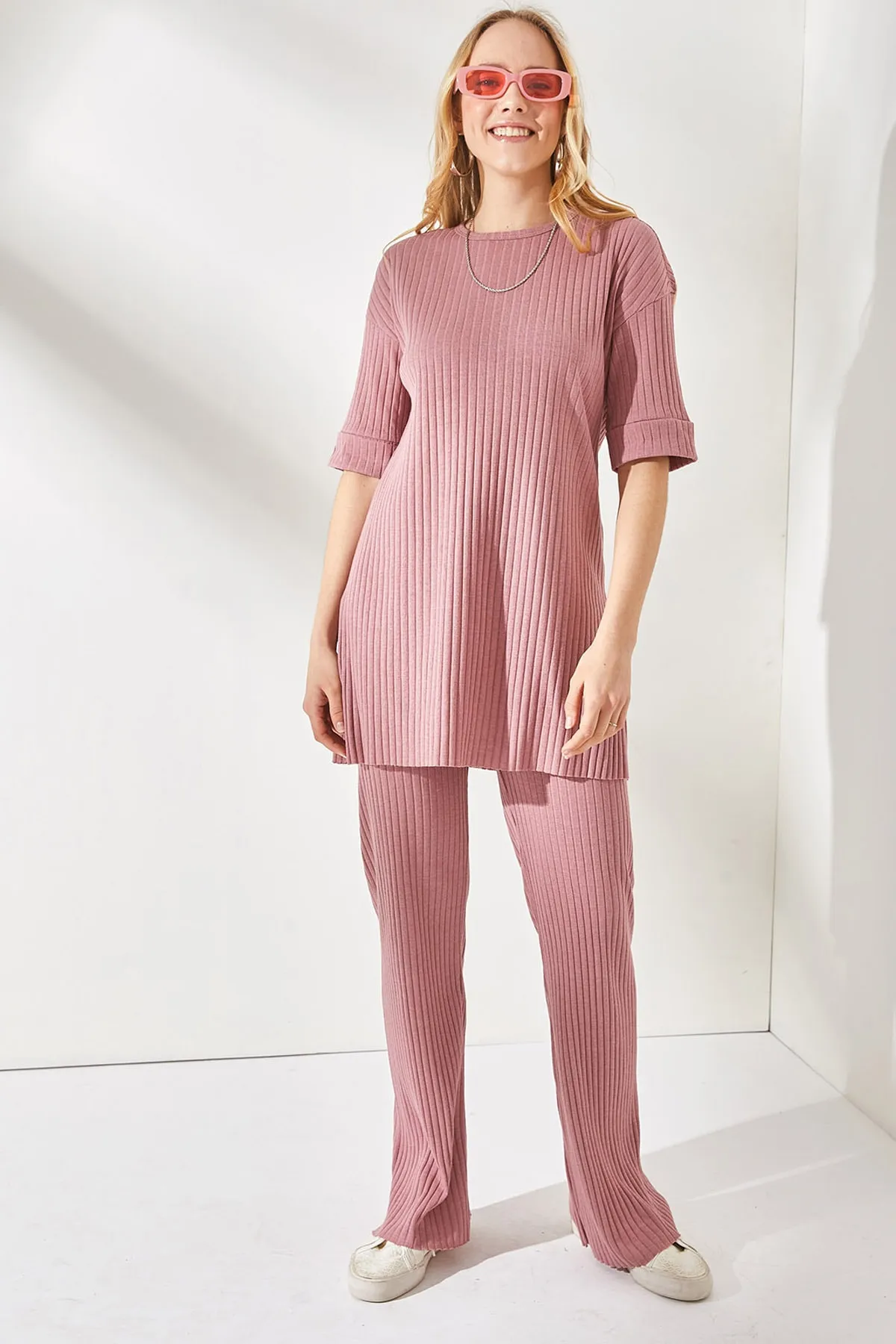 Olalook  Damen Dusty Rose Kurzarm Unterteil Top Lycra Set TKM-19000191