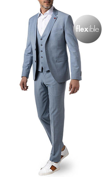 CINQUE, Anzug Cimonopoli mit Weste, Super Slim Fit, Schurwoll-Stretch, hellblau meliert