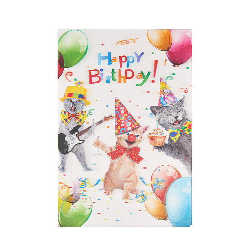 Kort 3D happy birthday, katter