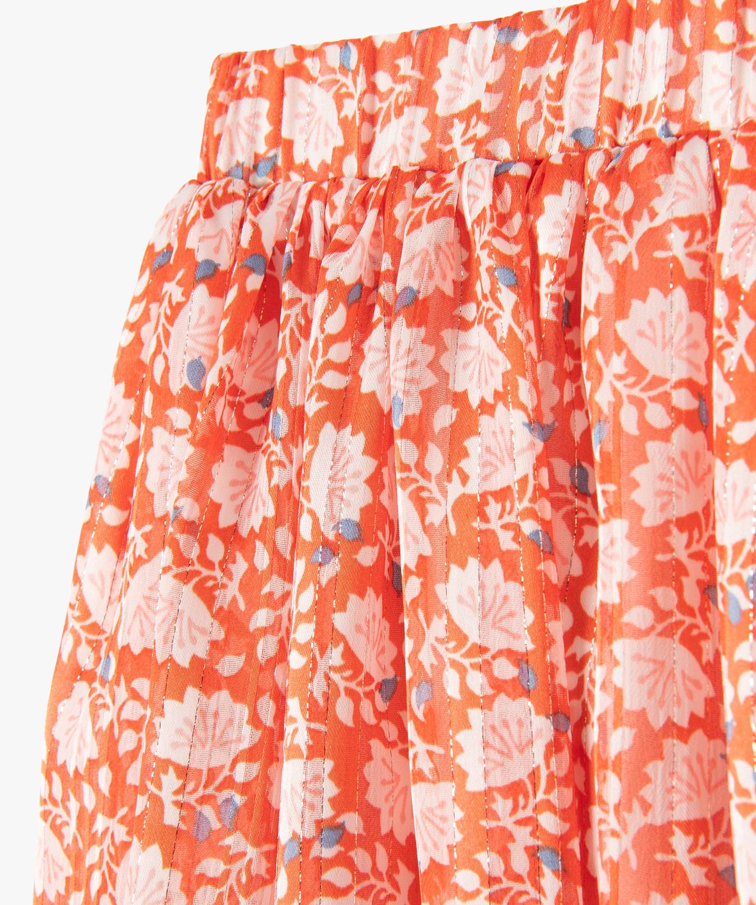 Jupe fille patineuse en voile fleuri et scintillant orange | GEMO