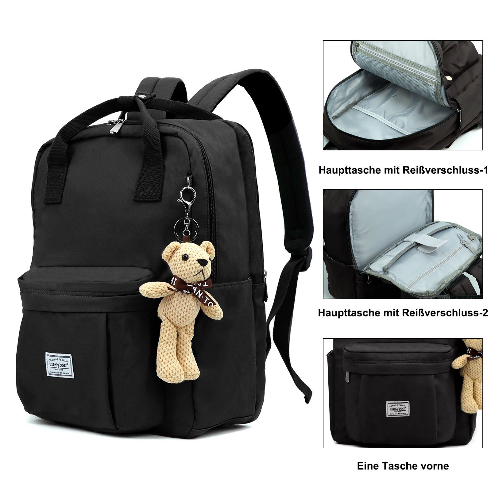 TAN.TOMI Schulrucksack Rucksack Mädchen Jungen & Kinder Damen Herren Schulrucksack, mit laptopfach für 15 Zoll Notebook, wasserdichte Schultasche