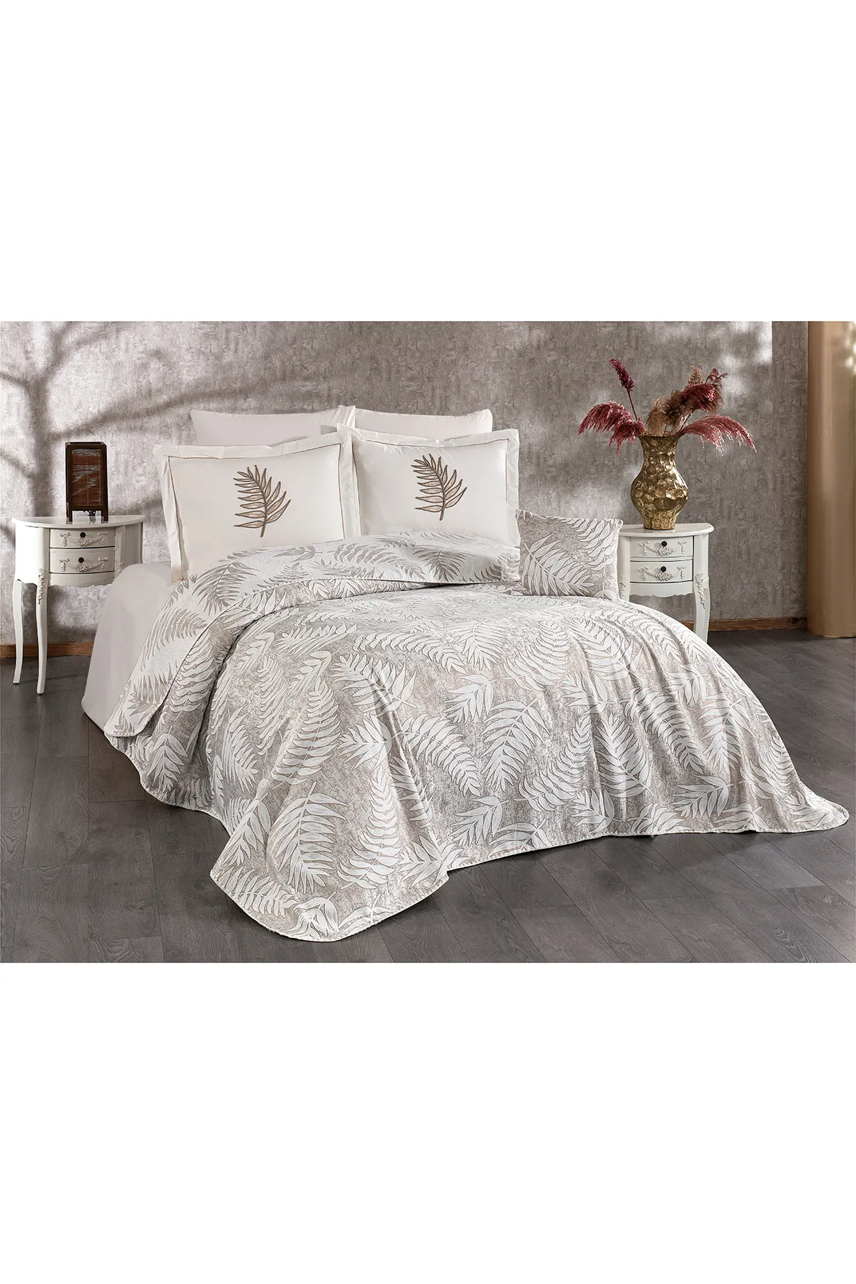 Çeyiz Diyarı  Palmiye 7-teiliges Chenille-Pique-Set, Creme – Beige