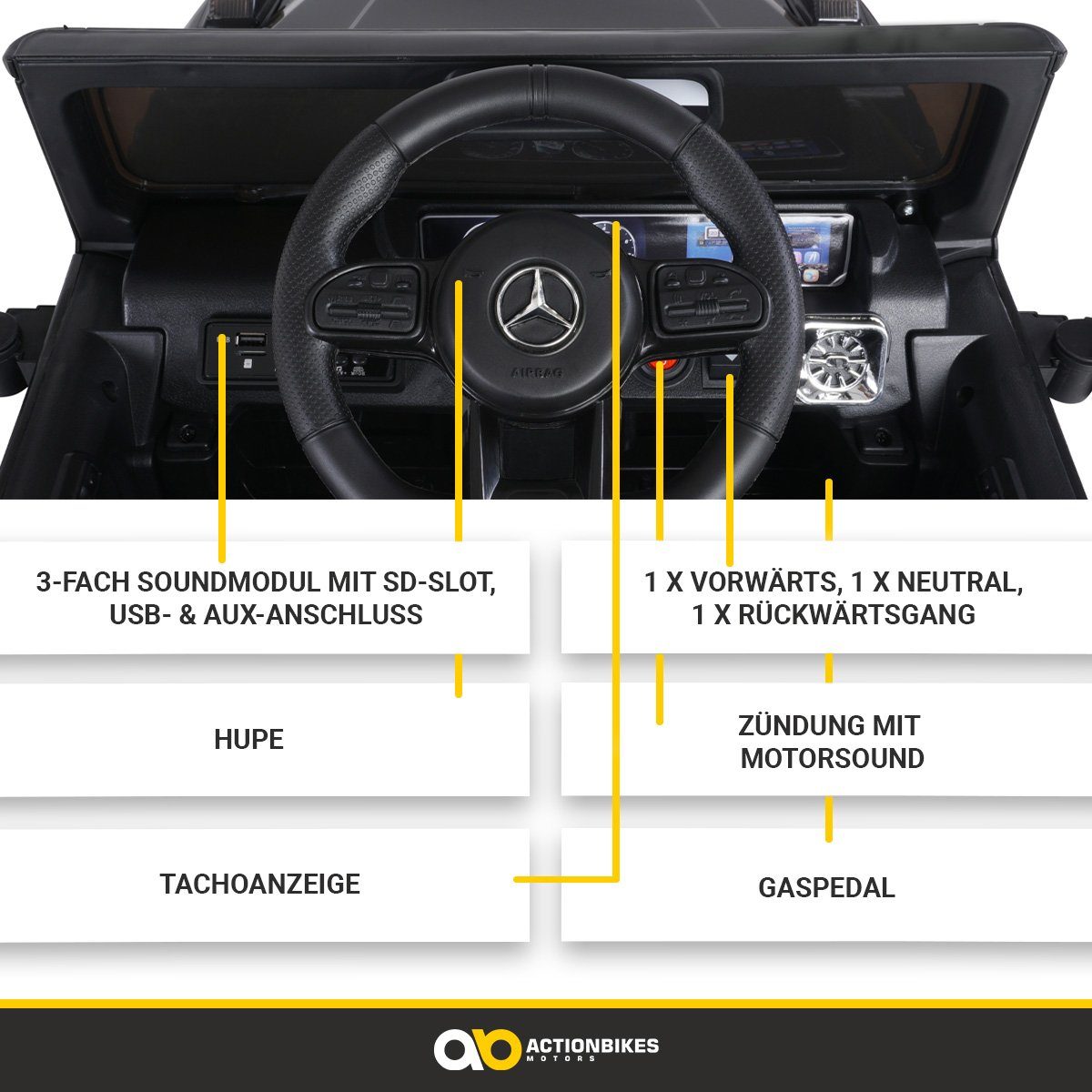 Actionbikes Motors Elektro-Kinderauto Mercedes Benz AMG G63 - Kinder Elektro Auto ab 3 Jahre, Belastbarkeit 35 kg, (2-tlg), Soft-Start - Stoßdämpfer