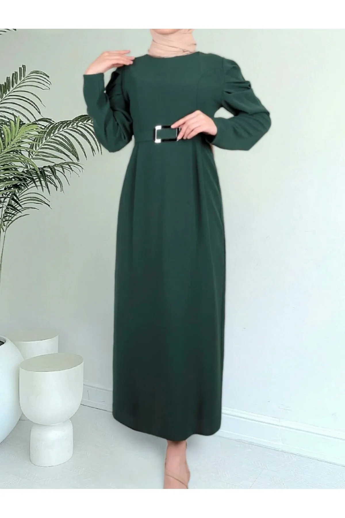 Modamorfo  Kleid mit Wassermelonenärmeln, Gürtel und Schnalle
