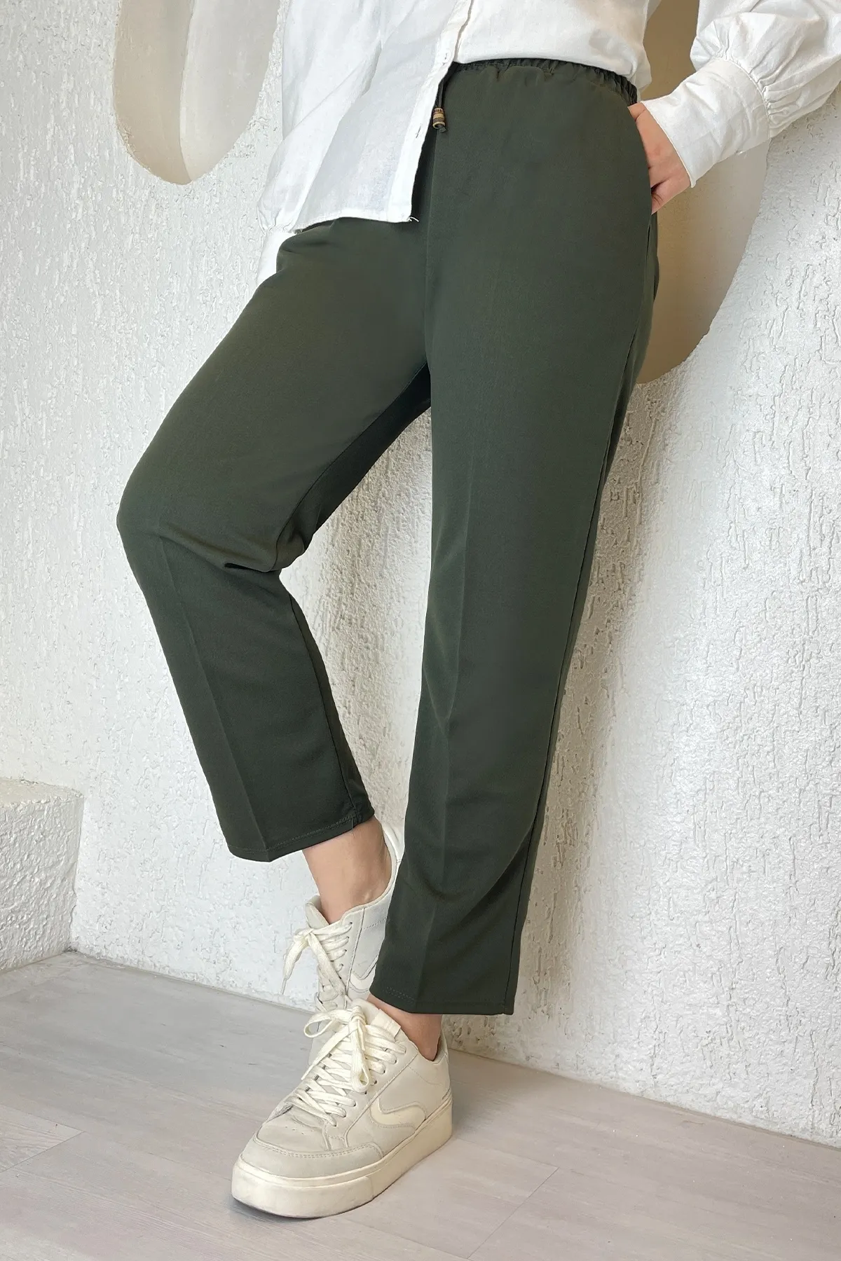 InStyle  Lycra-Hose aus doppeltem Stoff mit elastischem Bund – Khaki