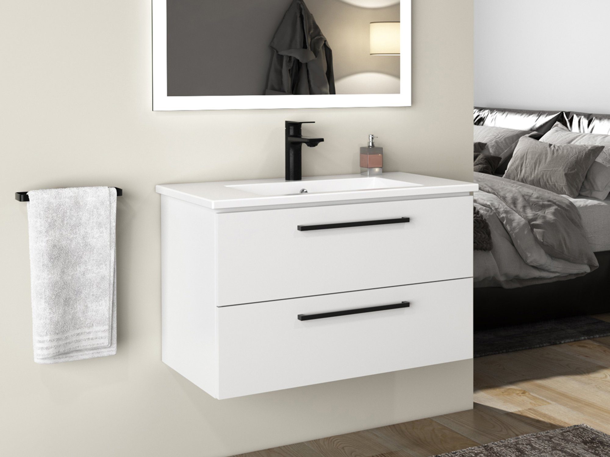 Aqua Bagno Badmöbel-Set Badmöbel 80cm inkl. Keramikwaschtisch Möbel-Wascht, (2-St)