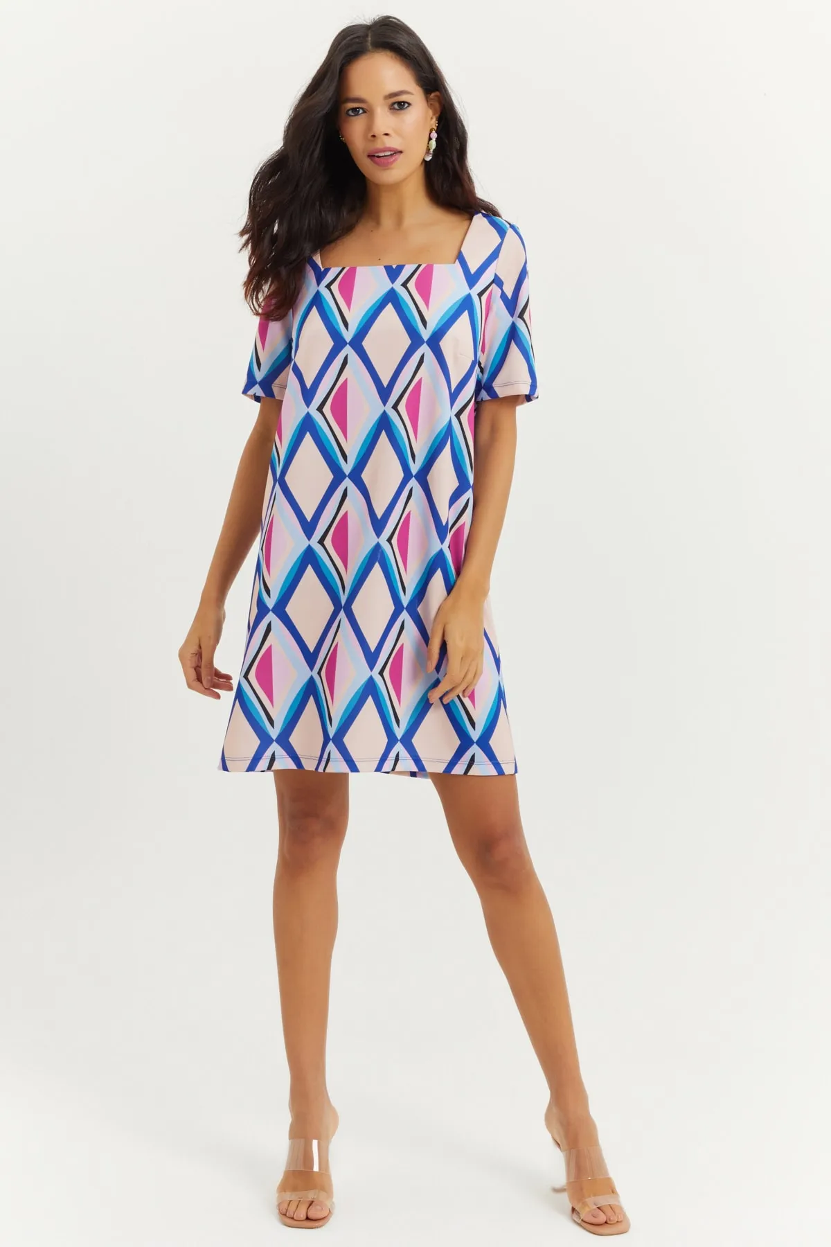 Cool & Sexy  Damenkleid mit quadratischem Kragen und Reißverschluss hinten in Flieder BK1432