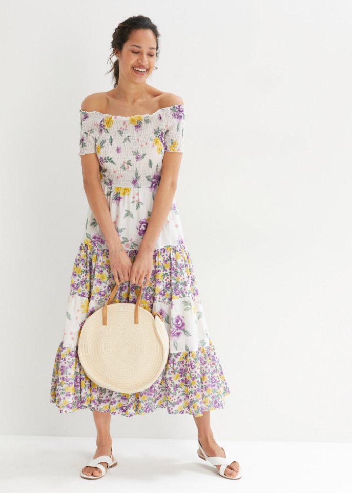 Kleid mit Smock- Ausschnitt