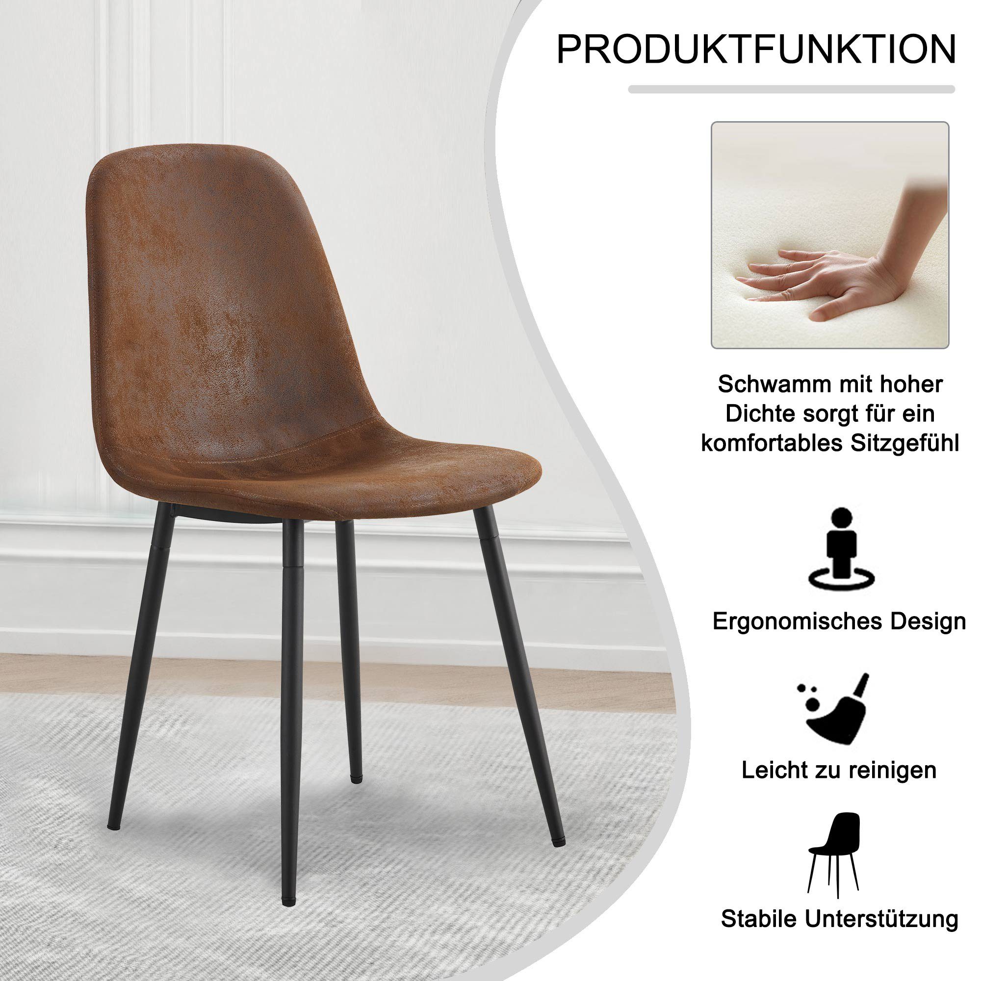 Celya Essgruppe Esstisch mit 4 Stühlen,Moderner Küchentisch Set, (Tisch mit 4 Stuhlen), Beine aus Metall,Schwarze Tischbeine,Braun Kunstleder