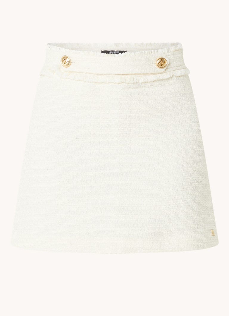 Minissaia NIKKIE Beverly Hills com efeito tweed e botões decorativos.
