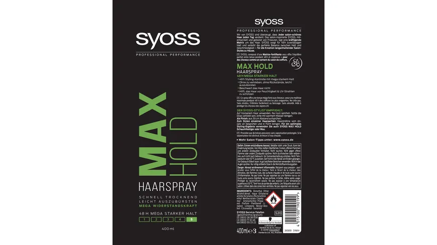 syoss Haarspray Max Hold Haltegrad 5 400 ml