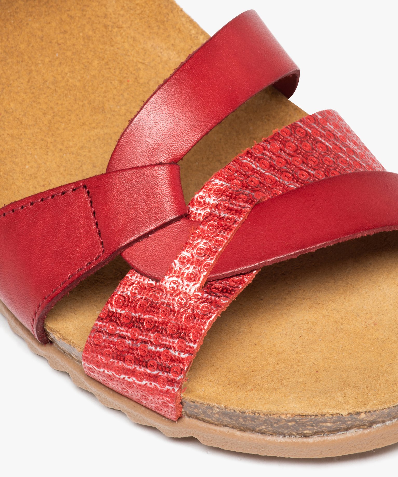 Sandales femme unies et compensées à bride fantaisie en cuir rouge | GEMO
