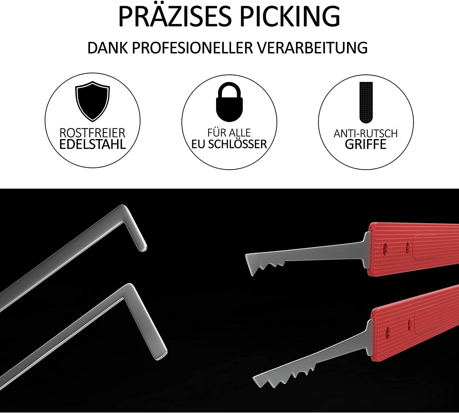Meistergut Vorhängeschloss Lockpicking Set XXL Profi 24-teilig, 3 Schlösser & Anleitung, (22-tlg., 30 Teiliges Set), Schlüssel entsperren