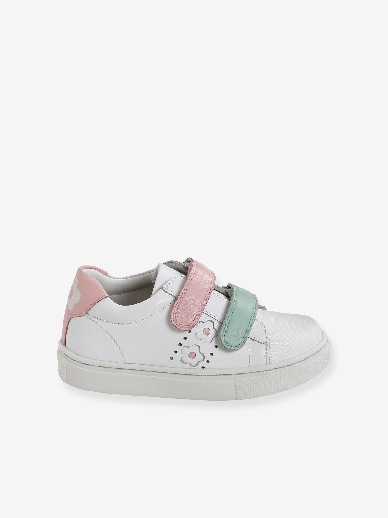 Baskets scratchées filles en cuir blanc