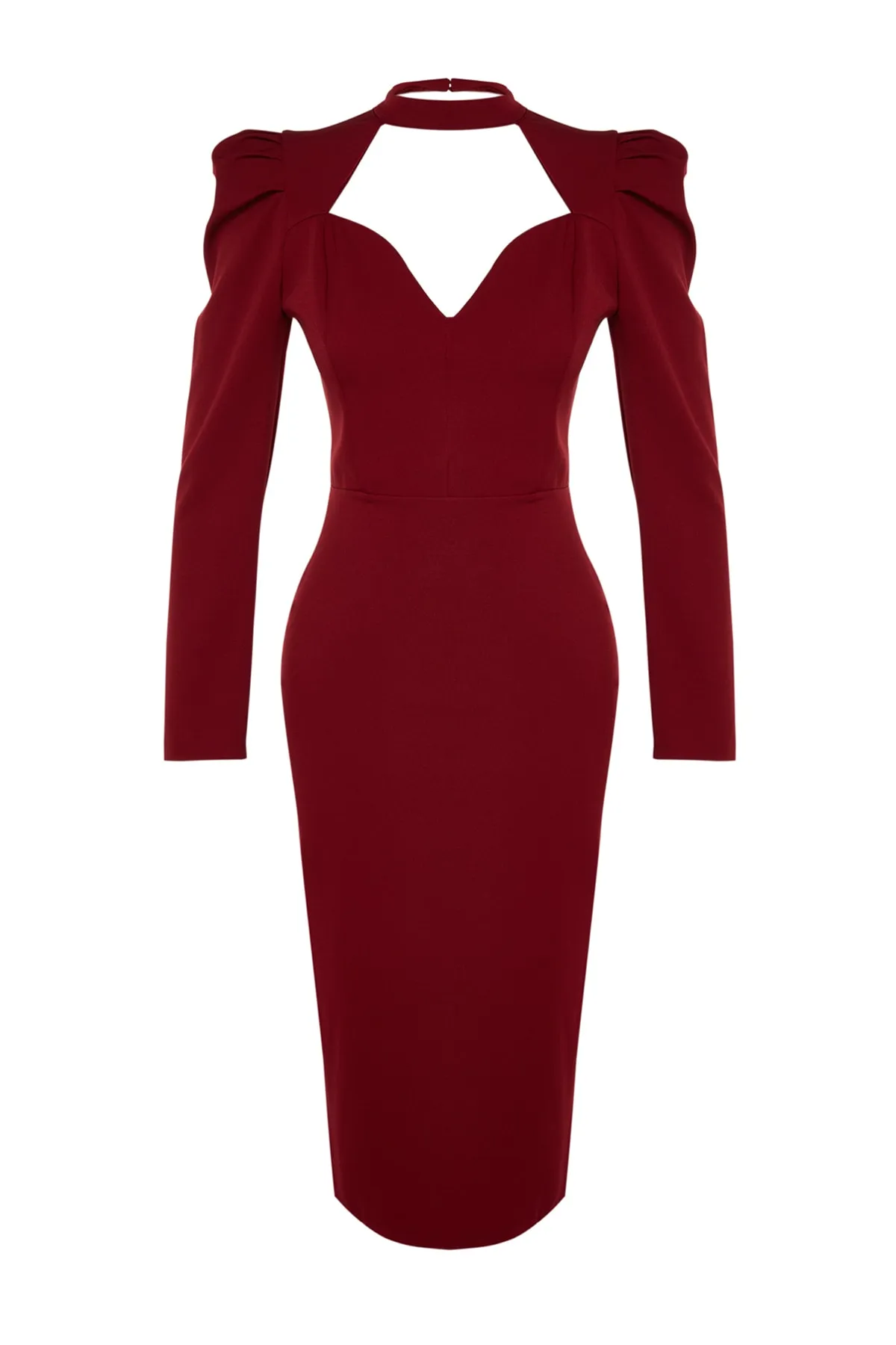 Trendyol Collection  Burgunderfarbenes, tailliertes, gewebtes, elegantes Abendkleid TPRAW24EL00004