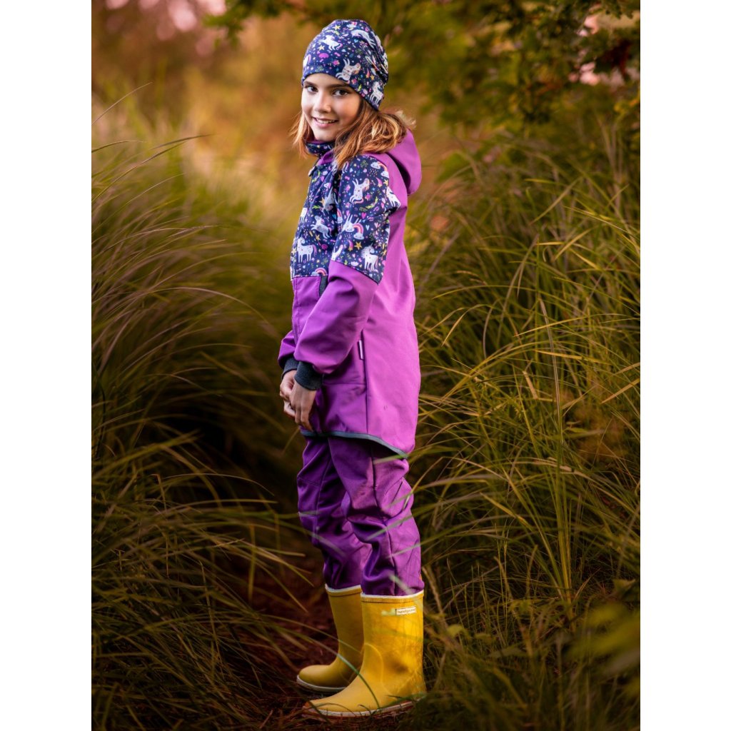 Unuo Kinder-Softshellhose mit Fleece Basic Einhörner Brombeere