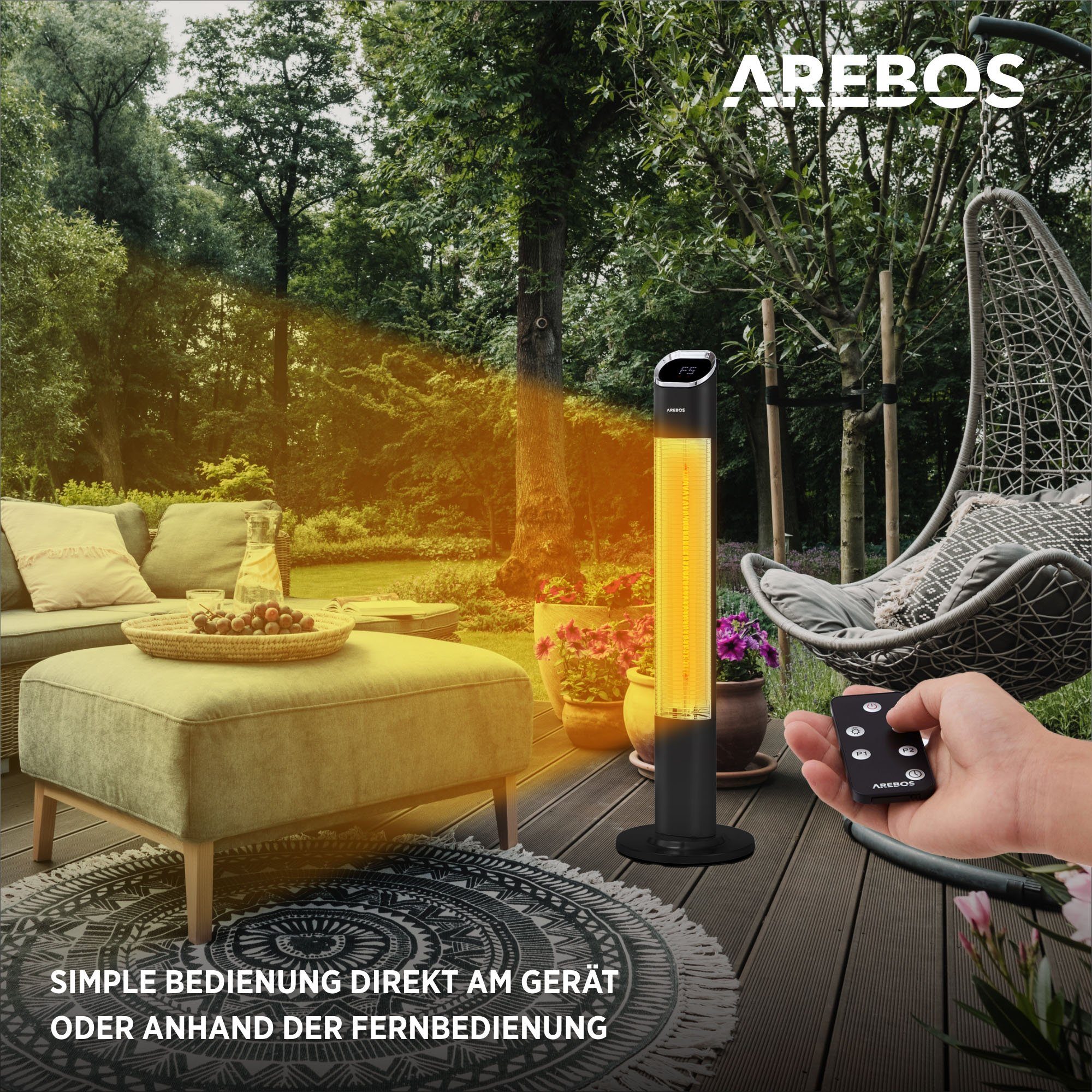 Arebos Terrassenstrahler 2000 Watt Stand Heizstrahler Schwarz / Silber, 2000 W