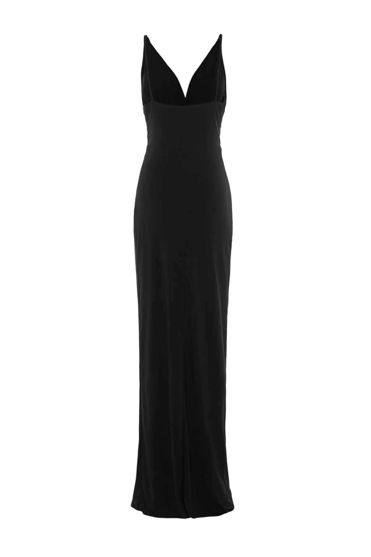 Trendyol Collection  Schwarzes, langes Abendkleid mit drapiertem Detail TPRSS19UT0099